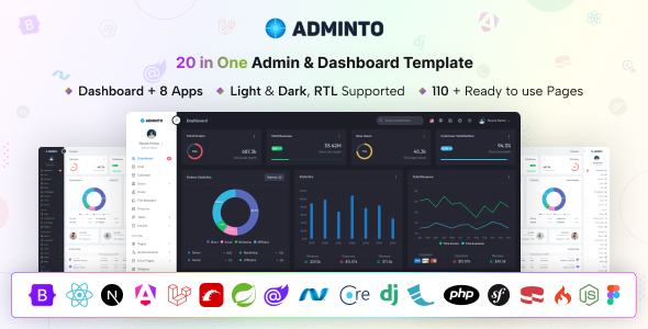Adminto 5.3.7 - Bootstrap React NextJs Angular Laravel Blazor RoR PHP Admin Dashboard HTML Template