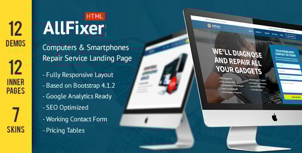 AllFixer 1.1 - Computers & Smarphones Repair Service Landing Pages Pack