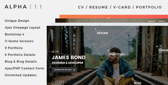 Alpha 1.5 - CV Resume vCard Portfolio Ajax Template