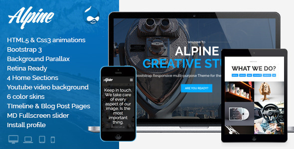 Alpine 3.0 - Responsive One Page Parallax Drupal Theme