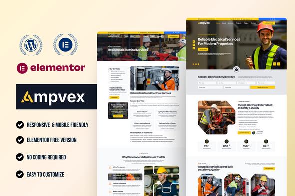 Ampvex - Electrician & Electrical Services WordPress Elementor Template Kit