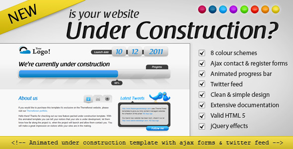 Animated Under Construction 1.0.4 - Twitter & Ajax forms