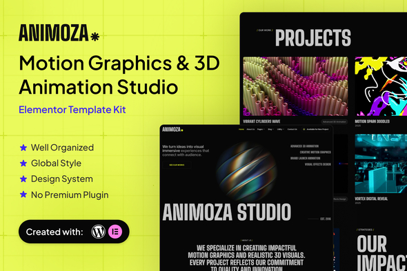 Animoza - Motion Graphics & 3D Animation Studio Elementor Template Kit