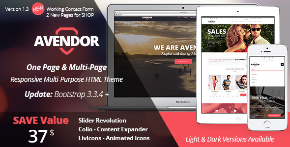 AVENDOR 1.2 - One Page  Multi Page HTML Theme