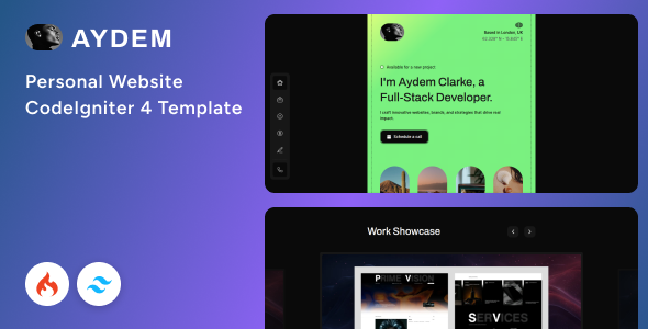 Aydem - Personal Website CodeIgniter 4 & Tailwind CSS 4 Template
