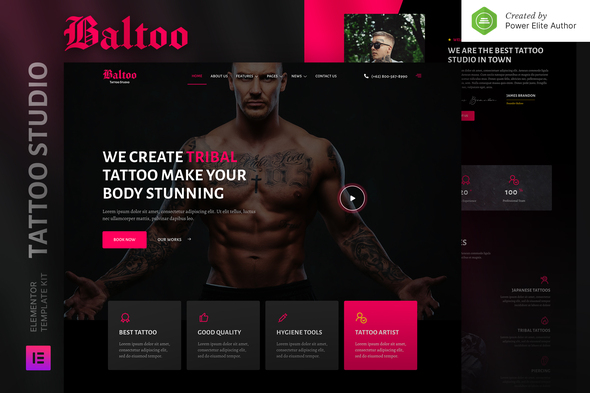 Baltoo  Tattoo Studio and Artist Elementor Template Kit