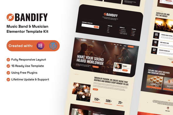 Bandify - Music Band & Musician Elementor Template Kit