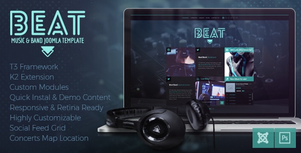 Beat 2.5 - One Page Music & Band Joomla Template