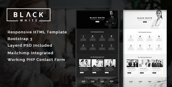 Black - White - Multipurpose Responsive HTML Landing Page