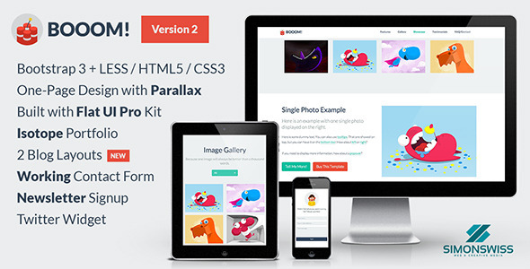 Booom 2.0 - One-Page Flat UI Pro Bootstrap 3 Template