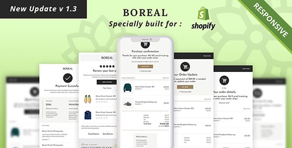 Boreal 1.1 - Shopify  HTML Notification and Transactional Email Template
