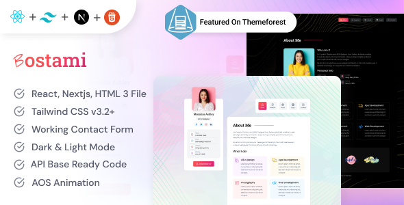 Bostami 3.2 - Tailwind CSS Portfolio HTML React NextJs Template