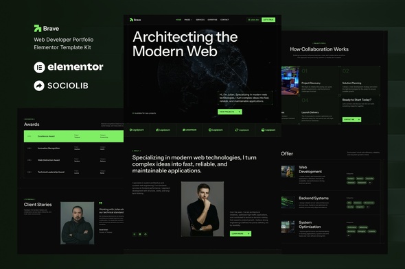 Brave - Web Developer Portfolio Elementor Template Kit
