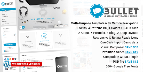 Bullet 2.1 - Multipurpose Vertical Menu WP Theme