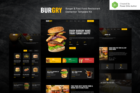 Burgry  Burger & Fast Food Restaurant Elementor Template Kit