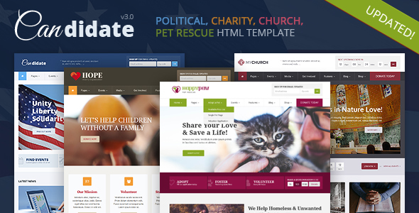 Candidate 3.0 - Political Nonprofit Church Pet Rescue HTML Theme
