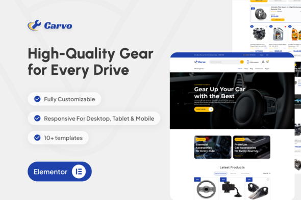 Carvo - Auto Parts Store & Accessories Elementor Pro Template Kit