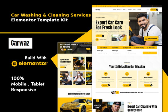 Carwaz - Car Washing & Cleaning Services Elementor Template Kit