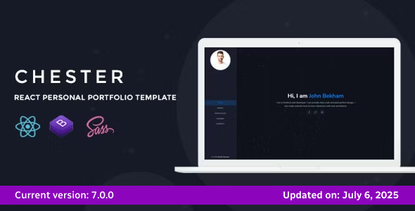 Chester 1.0.1 - React Personal Portfolio Template  React hooks