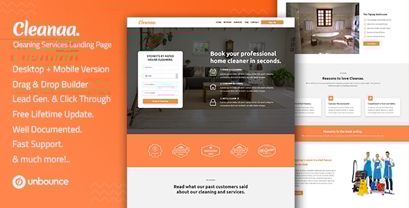 Cleanaa  Cleaning Services Unbounce Landing Page Template
