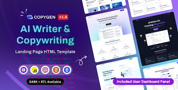 CopyGen 1.6.0 - AI Writer & Copywriting Landing Page HTML Template