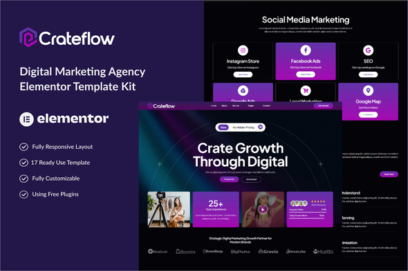 Crateflow - Digital Marketing Agency Elementor Template Kit