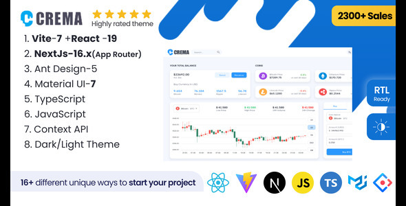 Crema 7 - React Admin Template Material Design and Ant Design(NextjsCRAVite)