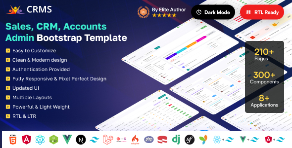 CRMS 5.3.3 - Premium Business CRM Sales HRM & Accounting Admin Dashboard (HTML React Vue Tailwind)