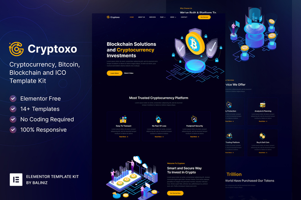 Cryptoxo  Cryptocurrency Blockchain & Bitcoin Elementor Template Kit