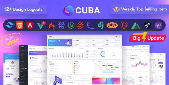 Cuba- 5.0 Tailwind Bootstrap React Angular Vue Nuxt Next Js Net Laravel Admin Dashboard Template