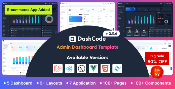 DashCode 2.0.9 - React Vuejs NextJs Laravel HTMLTailwind Dashboard Template