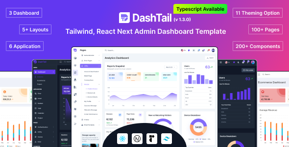 DashTail 1.3.0 - Tailwind React Next Admin Dashboard Template with shadcn-ui