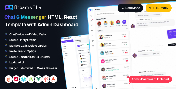 Dreams Chat - Real Time Chat Messaging & Communication Dashboard Template (HTML React)