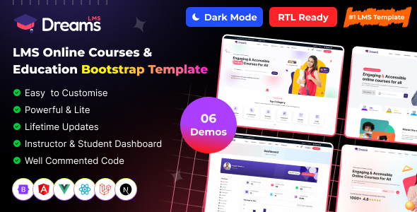 Dreams LMS 5.3.3 - Online Courses Education & Learning Management Admin Dashboard (HTML React Vue Angu