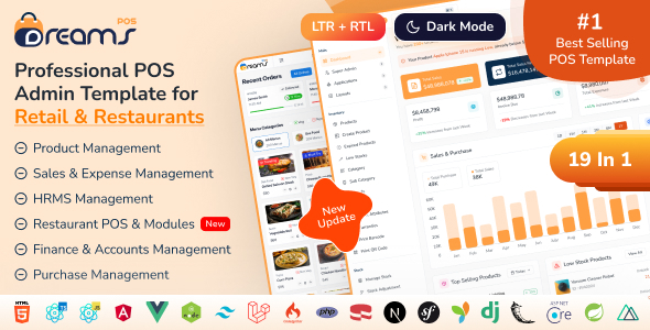 DreamsPOS 7 - Food & Retail POS Inventory Management Admin Dashboard (React Angular Laravel HTML)