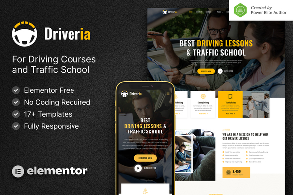Driveria  Driving Course & Traffic School Elementor Template Kit