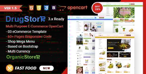 Drug 1.5 - Organic & Food Store e-Commerce OpenCart 3.x Ready Theme