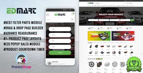 Edmart 3.0.6 - Auto Parts &  Cars Store Prestashop Theme for Supermarket