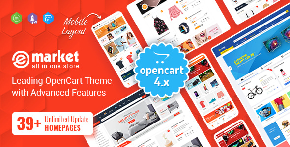 eMarket 2.4.4 Multipurpose MarketPlace OpenCart 4 Theme (39 Homepages & Mobile Layouts Included)