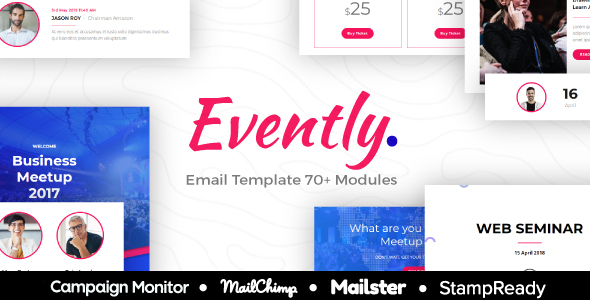 Evently 1.1.0 - Responsive Email For EventCoferenceOrganizer - StampReady Builder  Mailster & Mailchimp