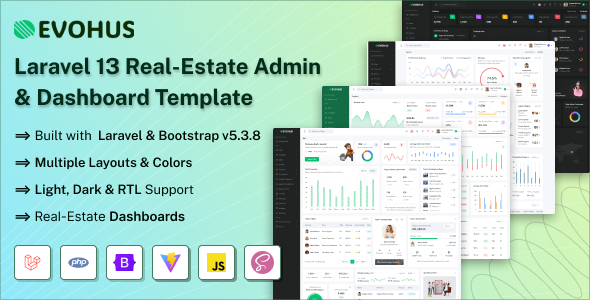 Evohus - Laravel 13 Real-Estate Admin & Dashboard Template