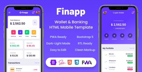 Finapp 2.2.1 - Wallet & Banking HTML Mobile Template