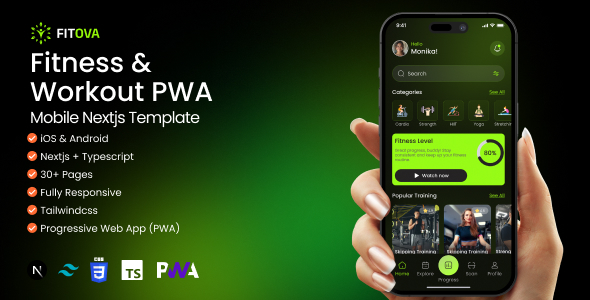 Fitova - Fitness & Workout Tracker — PWA Mobile Nextjs Template