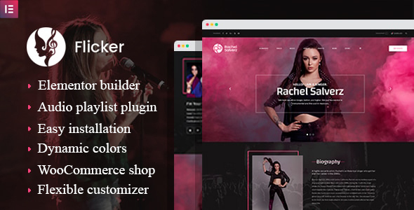 Flicker  Musician WordPress Elementor Theme