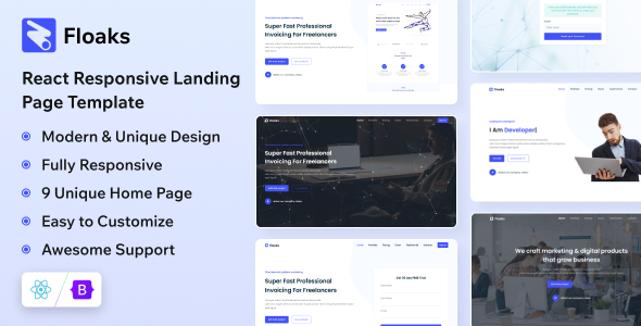 Floaks - React Responsive Landing Page Template