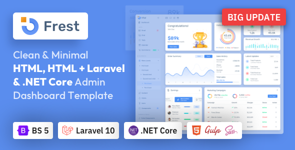 Frest 5.0 Bootstrap 5 HTML Laravel  & Asp.Net Admin Dashboard Template