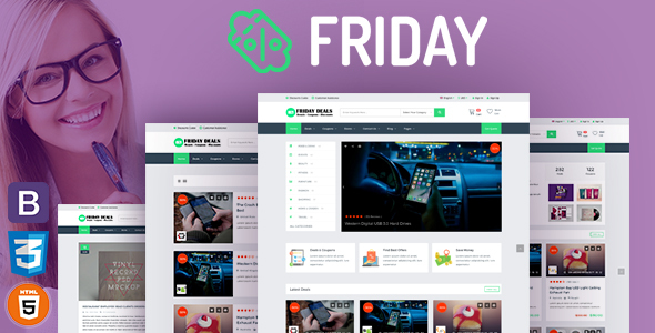 FRIDAY  Coupons Deals Discounts & Promo Codes Template RTL Supprt