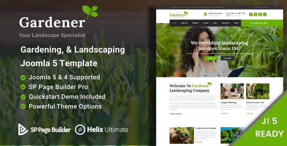 Gardener 2.0 - Gardening Lawn and Landscaping Joomla 5 Theme