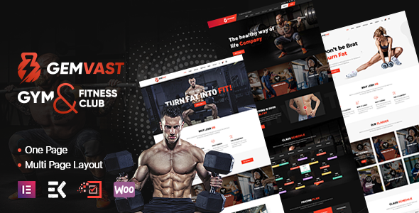 Gemvast 1.2 - Gym Fitness Club Multipage Onepage WordPress Theme