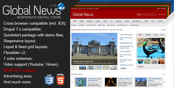 Global News Portal 1.5 - Responsive Drupal Theme